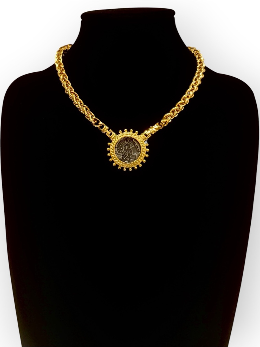 Luxury 2-Tone Coin Collar Necklace NWT | Vintage Roman Cameo Medallion Necklace